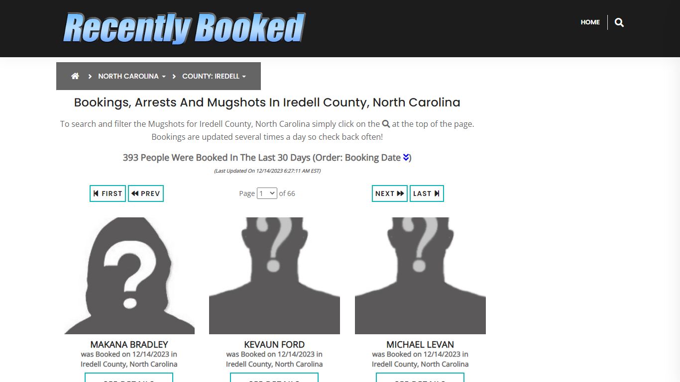 Bookings, Arrests and Mugshots in Iredell County, North Carolina